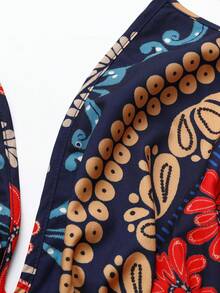 Flirla Plus Size Halter Neck Bohemian Style Flattering Beach Vacation Printed Dress - Multicolor - View 3