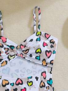 SHEIN 少女爱心印花连体泳衣，配同款迷你裙，适合海滩度假、泳池派对、沙滩派对 - 彩色 - 查看 6