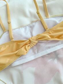 Bộ bikini 3 mảnh in hoa dành cho bé gái tuổi teen, thích hợp cho bãi biển, Hawaii và kỳ nghỉ. - Màu vàng - Xem 4