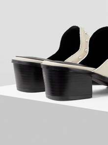 Mnmlis Women's Fashion Studded Decor Pointed Toe High Heel Mules For Christmas - Apricot - View 6