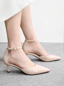 CUCCOO BIZCHIC 女士高跟鞋，新款裸色尖头细高跟鞋，法式镂空搭扣通勤鞋，优雅百搭约会宴会裙装搭配 - 杏色 - 查看 3