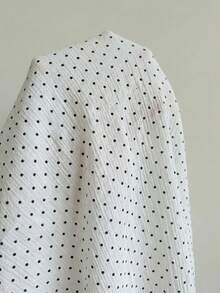 Sunnyshic Bộ đồ gồm áo quây không dây buộc phía trước và quần ống rộng cạp cao bằng vải cotton hữu cơ in chấm bi trắng, kiểu dáng thanh lịch, thoải mái, thích hợp cho kỳ nghỉ hè, đi biển dành cho nữ. - trắng - Xem 8