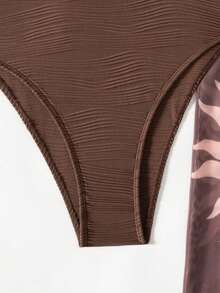 Swim Oasis Brown Two Pieces Swimsuit Set With Mesh Pants And Beaded Accents For Women - Brown - View 9