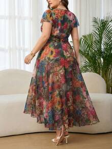 Reflora Đầm hoa thanh lịch dành cho nữ cỡ lớn, đầm dự tiệc cưới mùa hè. - Nhiều màu - Xem 2