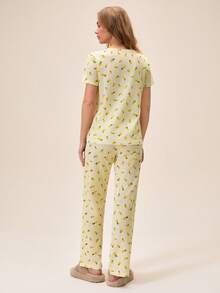 Loomlin Women Lemon Graphic Yellow Cute Pajama Sets, Chic, - Yellow - View 2