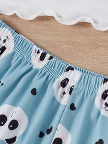 Girls Panda Print Shorts & Camisole 2pcs Set, Casual Loungewear - White - View 7