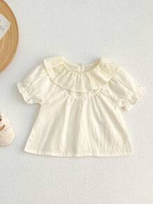 B016 夏季公主风可爱荷叶边领女婴/幼儿T恤 - 杏色 - 查看 1