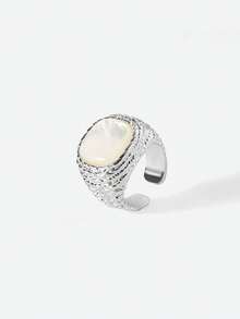 Opalesca 女士开口戒指，珍珠/水晶，18K镀金，适合夏季/海滩/舞会/派对/假日/度假、订婚/结婚/承诺等场合，送给妈妈/女士/女孩/母亲 - 銀色 - 查看 6