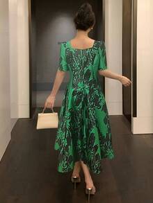 DAZY Floral Print Petal Sleeve Midi Dress For Women Sundress Summer - Green - View 2