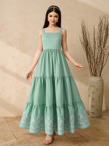 SHEIN 优雅印花连衣裙，波西米亚风无袖连衣裙，适合少女，春夏绿色层叠连衣裙，绿色夏季连衣裙，鼠尾草绿连衣裙，适合少女，鼠尾草绿连衣裙，优雅连衣裙，薄荷绿层叠连衣裙，茶会连衣裙，少女鼠尾草绿连衣裙，少女茶会连衣裙，浅绿色连衣裙，适合少女，绿色层叠连衣裙，少女春季连衣裙，女士夏季连衣裙，少女春季连衣裙，女士春季连衣裙，鼠尾草绿层叠连衣裙，欧洲夏季连衣裙 - 綠色 - 查看 3