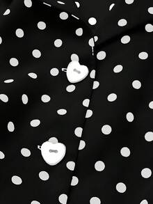 Sweetra Plus Size Spring/Summer Polka Dot Patchwork Solid Color Mini Dress - White - View 6