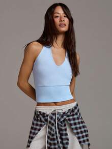 Athîral 女士休闲露背吊带背心 - 淺藍色 - 查看 4