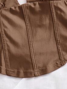 Soleia Women's Chic Coffee Brown Spaghetti Strap V-Neck Camisole, Crisscross Backless Knit Top,Vintage Boho Summer Vacation Night Holiday Clothes - Brown - View 7