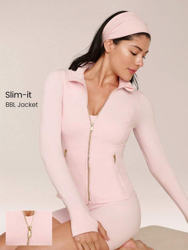FeatherFit™ Slim-It Streamline Performance Secure Pockets Zip Up Long Sleeve Jacket Low Impact Yoga Pilates Daily Fall