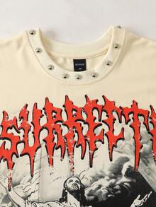 ROMWE MEN Street Life 男士印花铆钉宽松背心 - 杏色 - 查看 2