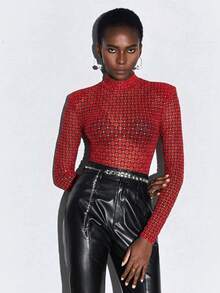 Maija 1 pieza Body transparente negro con detalles de strass para adultos - Burdeos - Ver 6