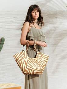 SHECARRY BOLSO DE TELA CON ESTAMPADO TOTAL PARA MUJER, ADECUADO PARA USO CASUAL Y DE VACACIONES - Multicolor - Ver 8