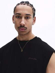 SUMWON Áo croptop không tay nam, cổ tròn, in họa tiết phía sau, phong cách thường ngày mùa hè. - màu đen - Xem 6