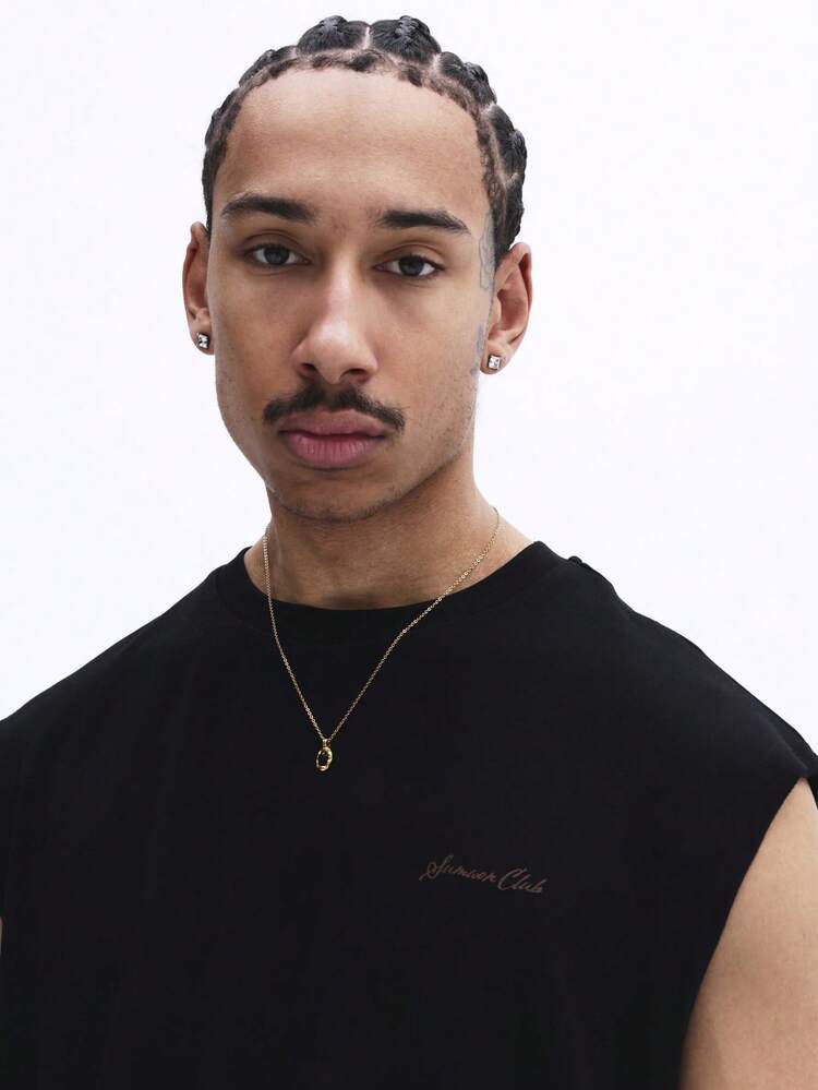 バックグラフィック入りノースリーブクルーネックタンク