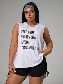 Rhythm Era Women's Sleeveless Loose Fit Letter Print Yoga Fitness Gym Workout Tank Top - White - View 3