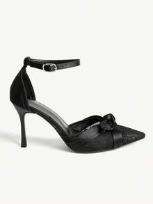 CUCCOO CHICEST Giày cao gót mũi nhọn cổ điển bằng vải lưới satin dành cho nữ, kiểu dáng gợi cảm, thích hợp cho các buổi tiệc tối, giày cao gót gót nhọn đơn giản, hở gót. - màu đen - Xem 3