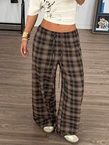 SHEIN EZwear Damen Loose Fit karierte Weite Bein Lässig Hose - Verschiedenfarbig - Übersicht 6