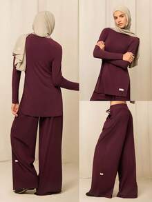 GLOWMODE X Reem Modest Tencel™ Modal All-Day Ease Silky-Soft Smooth Stretchy Lightweight Side-Split Hem Mid-Length T-Shirt Daily Casual Wear - Purple - View 7