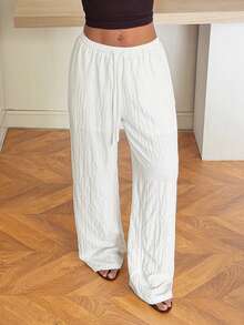 Muchica 白色编织抽绳阔腿休闲家居裤 - 白色 - 查看 4