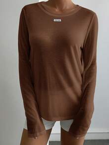 Livesso Women's Solid Color Undershirt For Sports & Fitness, Suitable For Spring, Summer, Autumn - Brown - View 3