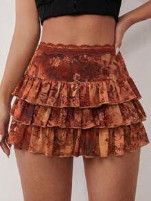 SHEIN SXY BOHO Paisley Vacation Retro Ruffle Hem Midi Skirt - Multicolor - View 7