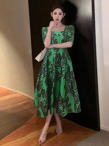 DAZY Floral Print Petal Sleeve Midi Dress For Women Sundress Summer - Green - View 6