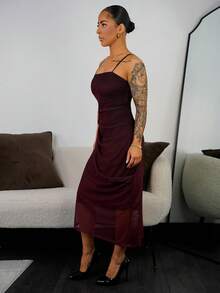 SAYEHFBABY Women's Elegant Ombre Mesh Slip Dress, Summer - Burgundy - View 5