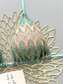 Oceva Women's Summer Beach Patchwork Halter Tie Sexy Bikini Swimsuit Set - Mint Green - View 7