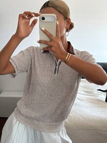 Livesso 女士休闲咖啡棕色宽松Polo领T恤，夏季 - 咖啡棕 - 查看 4