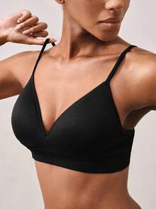 Veilyse Seamless Knit Wireless Padded Comfort Push Up Sports Bra - Black - View 10