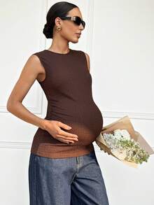 MaterniWear Maternity Casual Sleeveless Tank Top - Brown - View 1