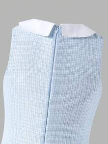 SHEIN Elladie kids 少女彼得潘领蝴蝶结3D立体花朵装饰褶皱连衣裙，适合外出、度假、家庭聚会、生日派对等场合 - 藍色 - 查看 5