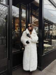 ORNATELLA 女士长款蓬松领优雅现代时尚夹克，适合节日聚会服装 - 白色 - 查看 6