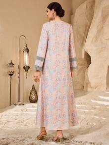 Al Najma Romantic Floral Lace Patchwork Loose Fashionable Dress For Women - Champagne - View 2