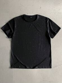 StoneGrade Back To School Clothes Boys Men Men's Iron-On T-Shirt With Shiny Lettering Print And Glitter Details. Black Crew Neck Shirt Men's Black Foil Round Neck Casual Short Sleeve T-Shirt For Summer - Black - View 1