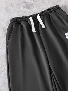 SHEIN Coolqubz 男士及青少年男孩时尚黑色柔软舒适休闲裤，适合户外、运动、上学及各种场合，白色抽绳腰带设计，是年轻男士的必备长裤。 - 深灰色 - 查看 3