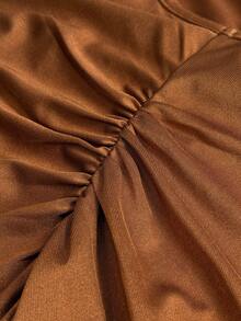 Xyvia Women's Fashionable New Brown Sleeveless Pleated Asymmetric Waist Casual Dress, Suitable For Daily Wear, Weddings, Galas, Commuting, Graduation Parties, Holidays, Dates, Parties, Halloween, Christmas, New Year, Thanksgiving, Weddings - Brown - View 5