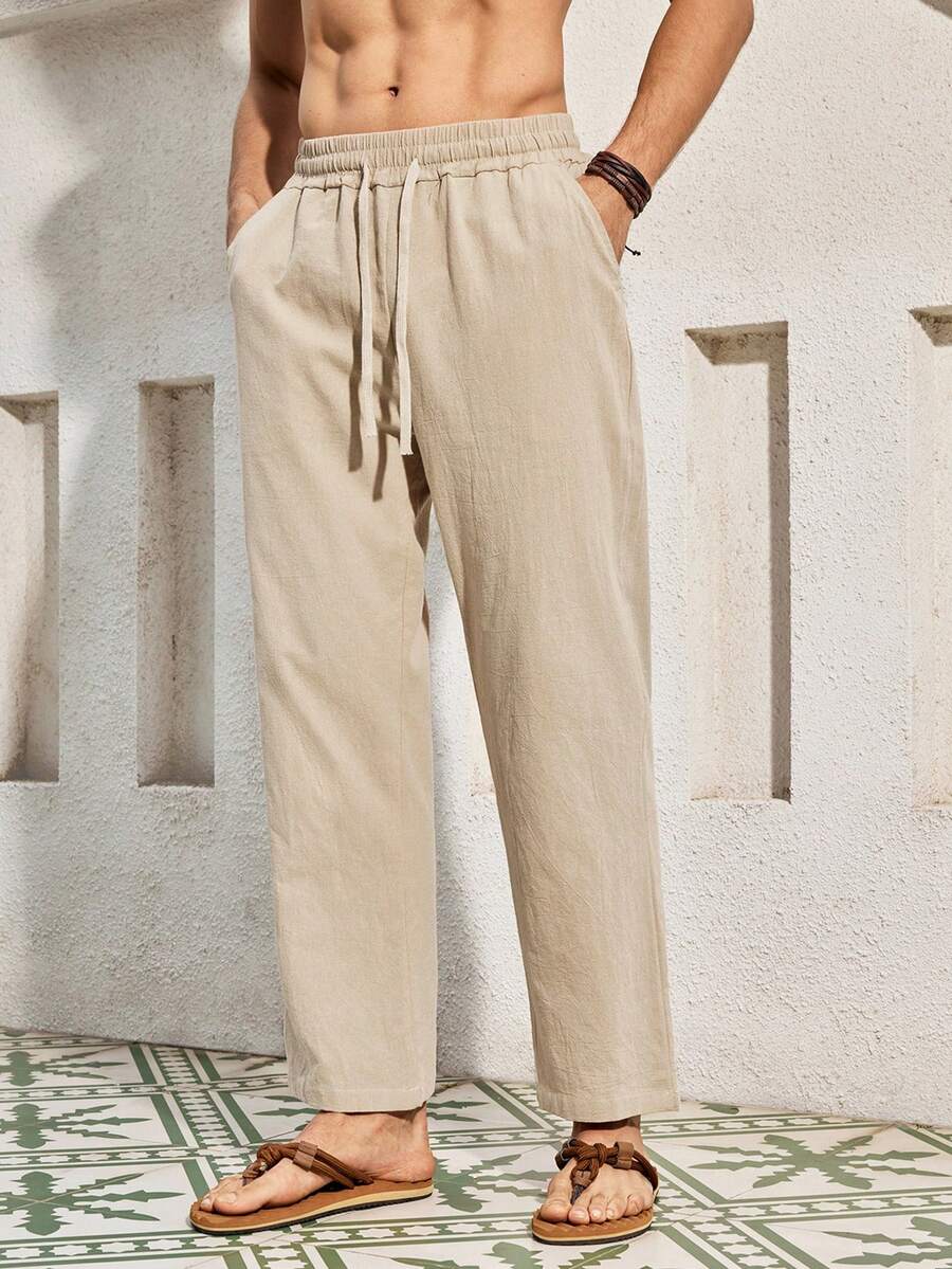 Mercer Haus Pantalones de lino livianos de unicolor para hombres, cómodos de usar, adecuados para la playa, vacaciones, deportes casuales, otoño, y apropiados para vacaciones de verano tropical en Hawái.