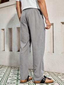 Mercer Haus Men's Breathable Thin Linen Loose Casual Sports Pants, Suitable For Beach, Spring/Summer , Suitable For Summer Tropical Holiday Vacation In Hawaii. - Light Grey - View 3