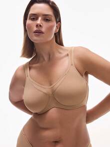 LUVLETTE Plus Woman Lingerie Full Coverage Support&Breathable Underwire Sexy Unlined Nude Mesh No-Show Seamless Invisible Minimizer Bra - Apricot - View 1