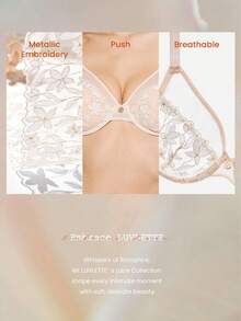 LUVLETTE Woman Lingerie Full Coverage Pushup & Breathable Underwire Sexy Unlined Embroidered Lace Gold Beige Mesh & Lace Bra White Minimizer Bra - Apricot - View 11