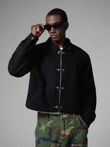 STYNVO Men's Casual Zip-Up Jacket With Metal Buckle - Black - View 4