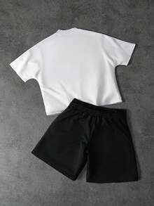 Manfinity Roghcode Men's Embroidered T-Shirt And Shorts Set - Black and White - View 2