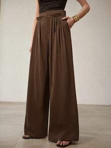 MOTF PREMIUM SPRING & SUMMER RUCHED WIDE LEG HIGH WAIST SLIMMING CASUAL TROUSERS, FASHIONABLE AND VERSATILE FOR WORK AND DAILY WEAR - Mocha Brown - View 6