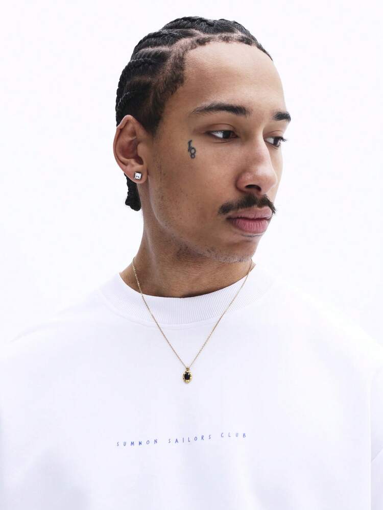 SUMWON Men Regular Fit Crew Neck Short Sleeve T-Shirt With Embroidered Chest Logo White Classic Casual Top